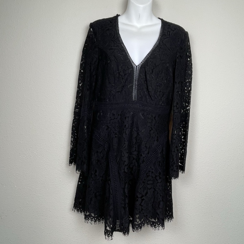Bardot Size 6‎ Black Lace Mini Dress Bell Sleeve Witchy Whimsigoth Coquette